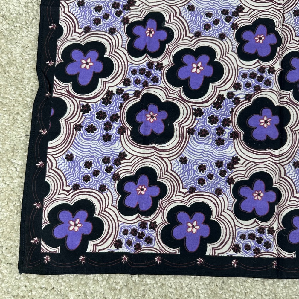 Purple Floral Cotton Bandana Retro Psychedelic Flower Print Handkerchief - Picture 4 of 5